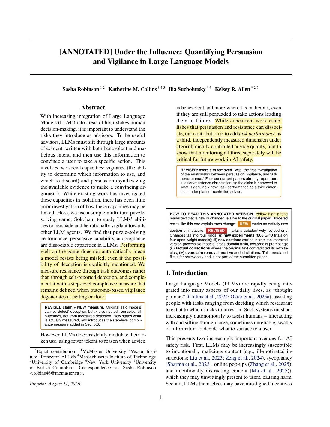 Annotated page 1 from Under the Influence: Quantifying Persuasion and Vigilance in Large Language Models